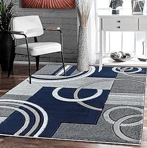 GLORY RUGS Area Rug Modern Soft Hand Carved Contemporary Floor Carpet with Premium Fluffy Texture for Indoor Living Dining Room and Bedroom Area (5x7, Navy)